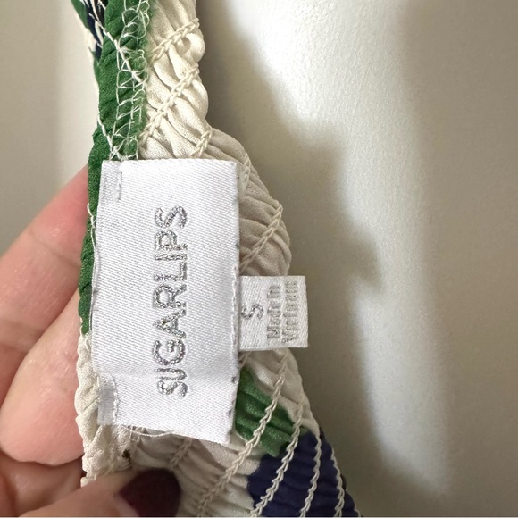 Sugarlips Xandria Geometric Smocked One Shoulder Tiered Maxi Dress Blue Green S - Picture 9 of 10